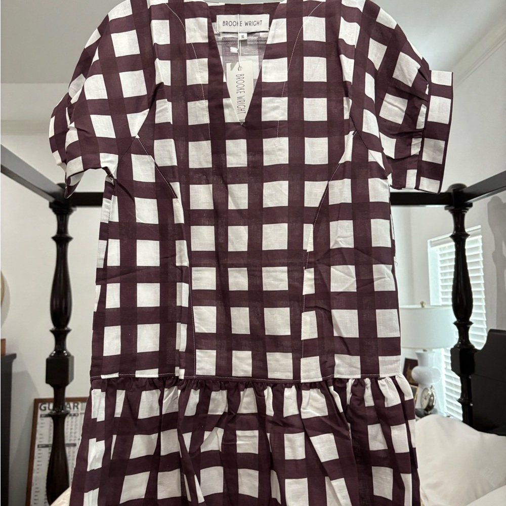 Brooke Wright Women's Checkered Mini Dress - Maroon and White